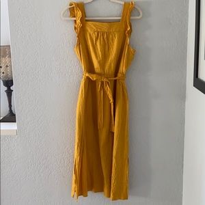 Mustard Yellow Dress w/ Ruffle Shoulder